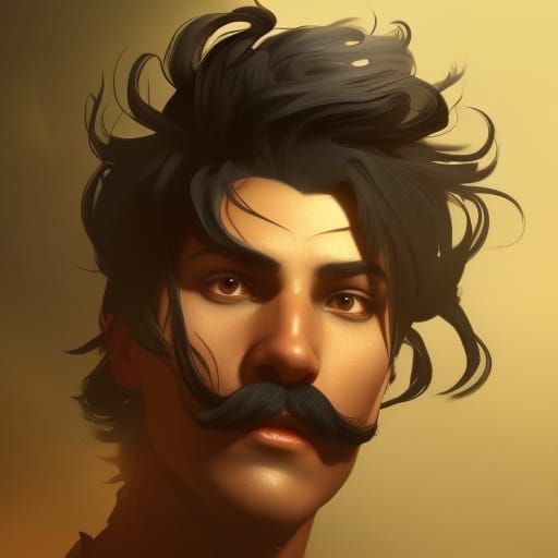 Detailed Portrait of Man with Mustache in Art Nouveau Style