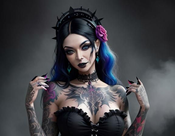 Gothic Tattooed Latina Pinup in Vibrant Colors