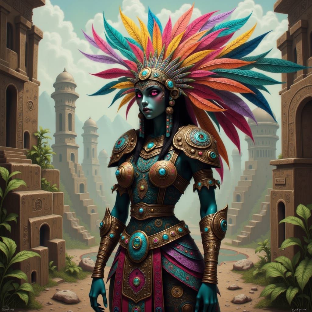 Aztec Serpent God in Mystical Realism Style