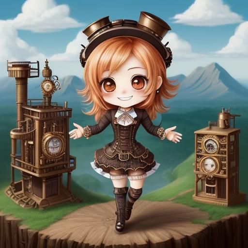 Steampunk Chibi Character with Breathtaking Views