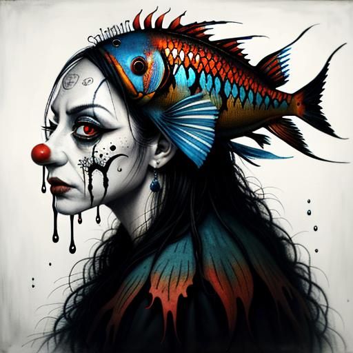 Surreal Clownfish with Dripping Elements in Vivid Colors