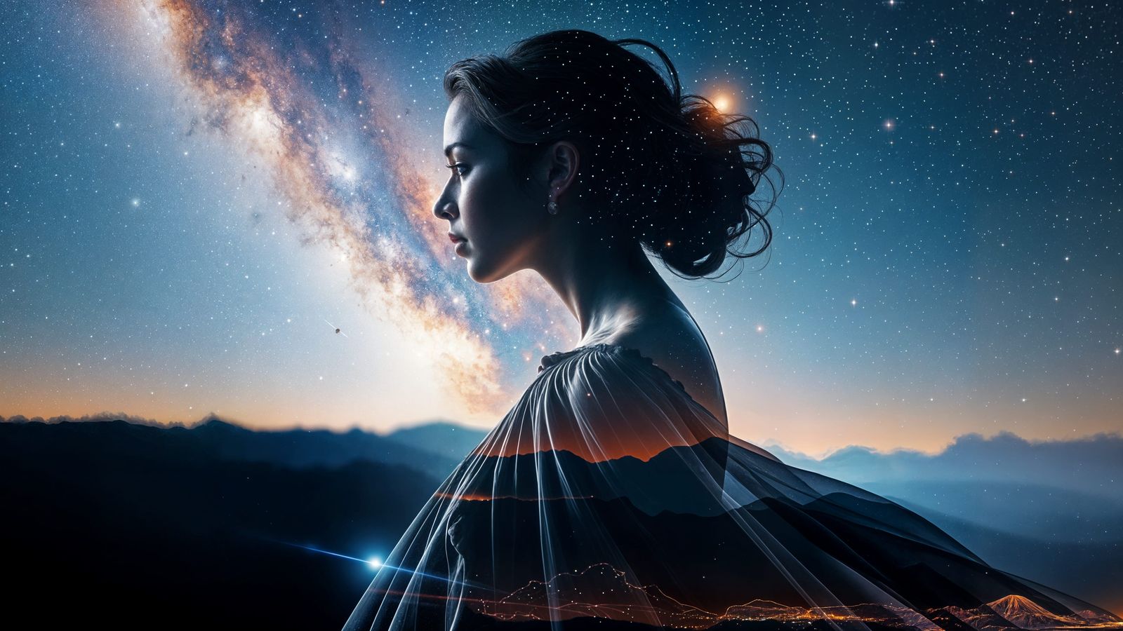 Galactic Lady Profile in Cosmic Milky Way Double Exposure