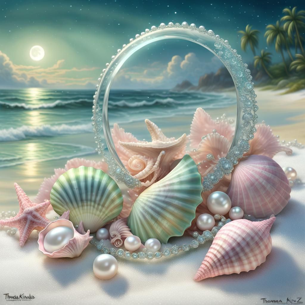 Sparkling Shells on White Beach as CG Rendering