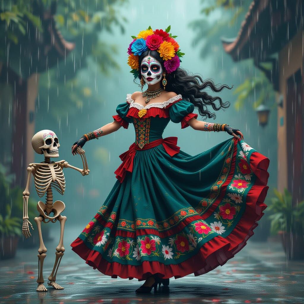 Dia de los Muertos Dancer in Moody Digital Painting