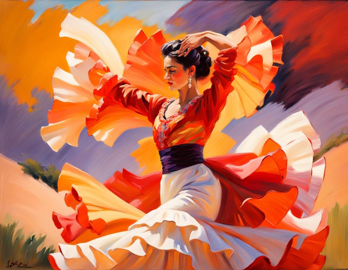 Flamenco Dancer in Impressionistic Oil Painting