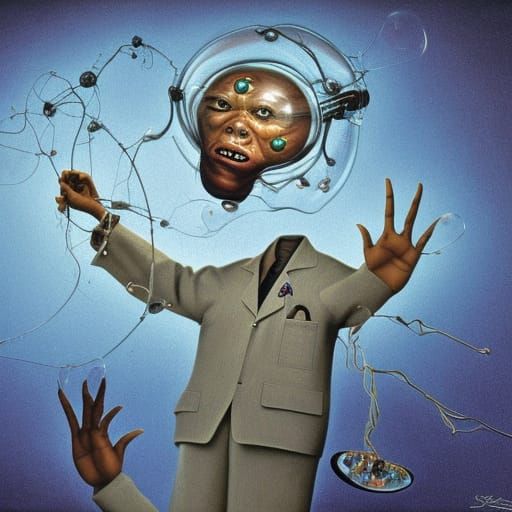 Surreal Witch Doctor Dancing on Cloud Bubbles