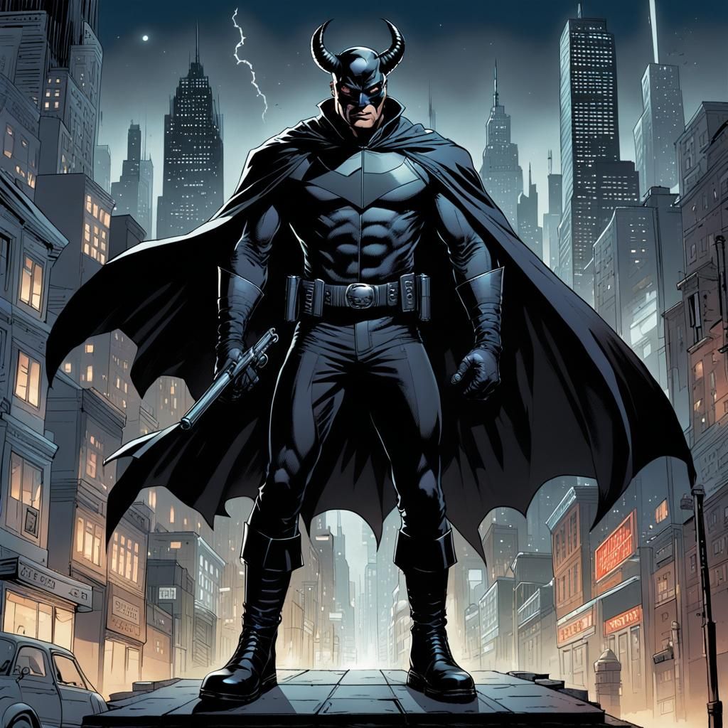 Devil Masked Figure in City at Night