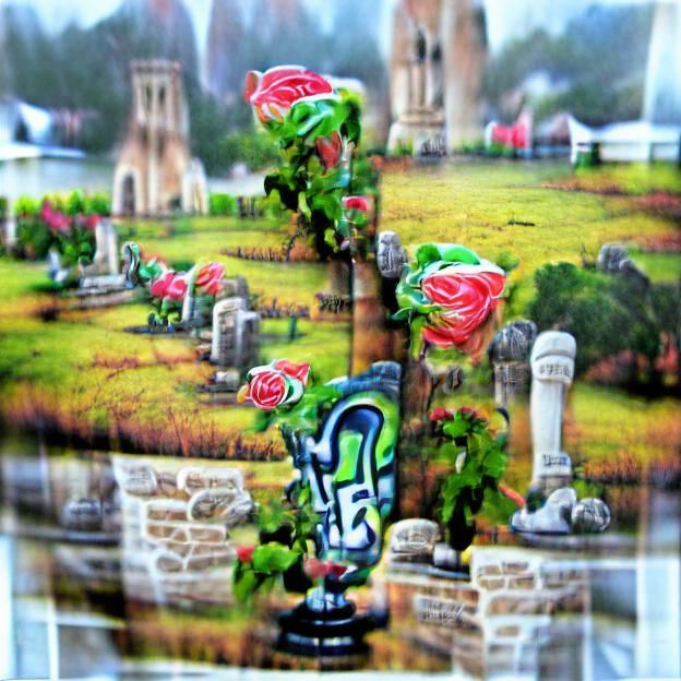 Rose Vines in Cemetery: Flash Art Style
