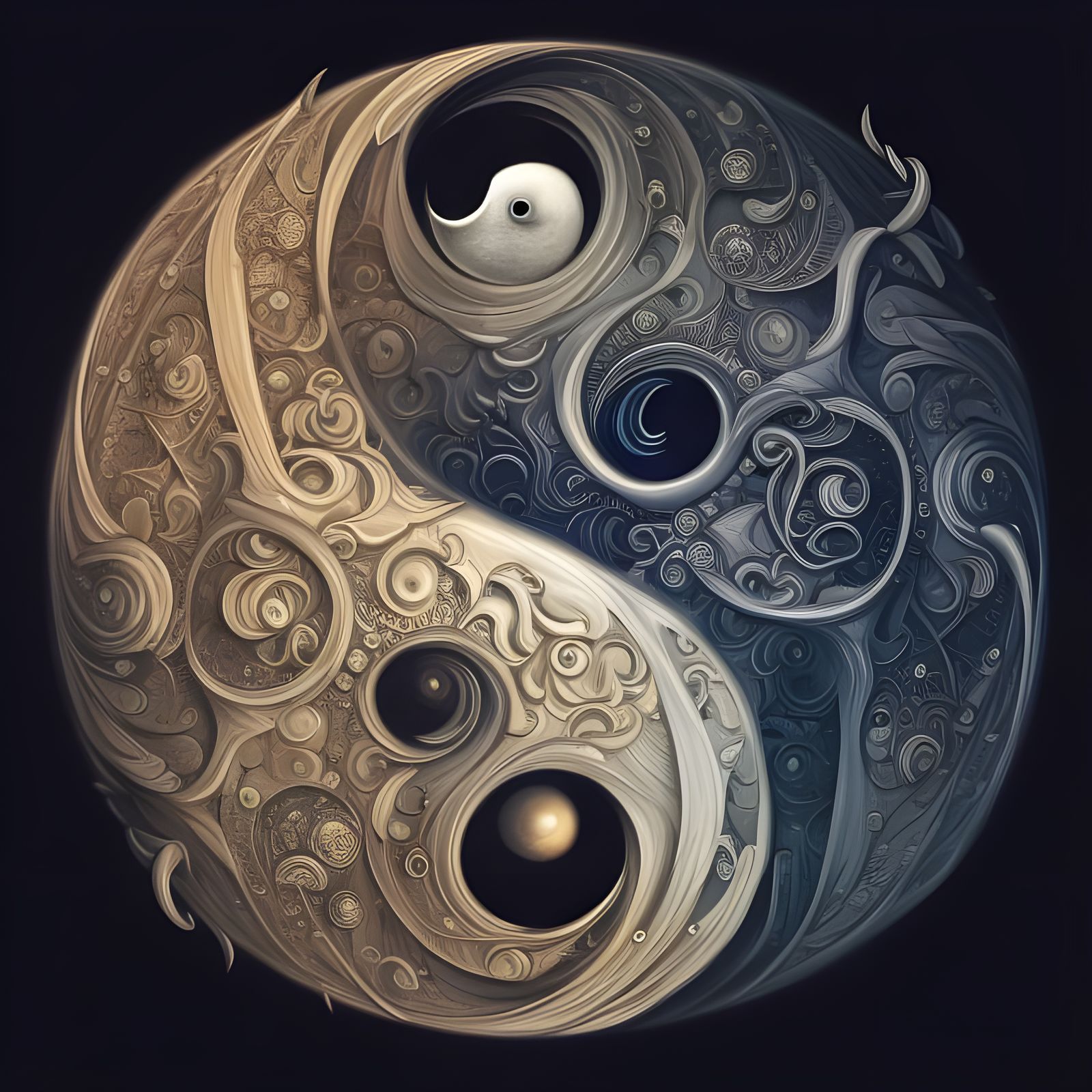 Ying Yang Sun and Moon in Detailed Photoillustration