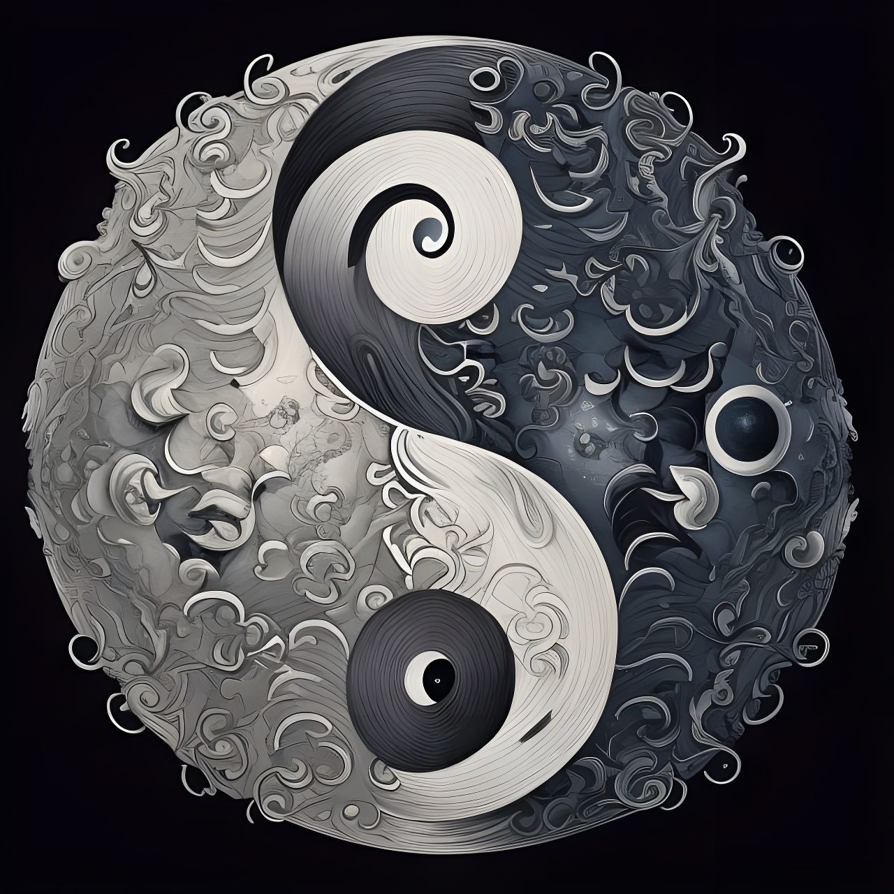 Detailed Yin Yang Sun and Moon Photoillustration