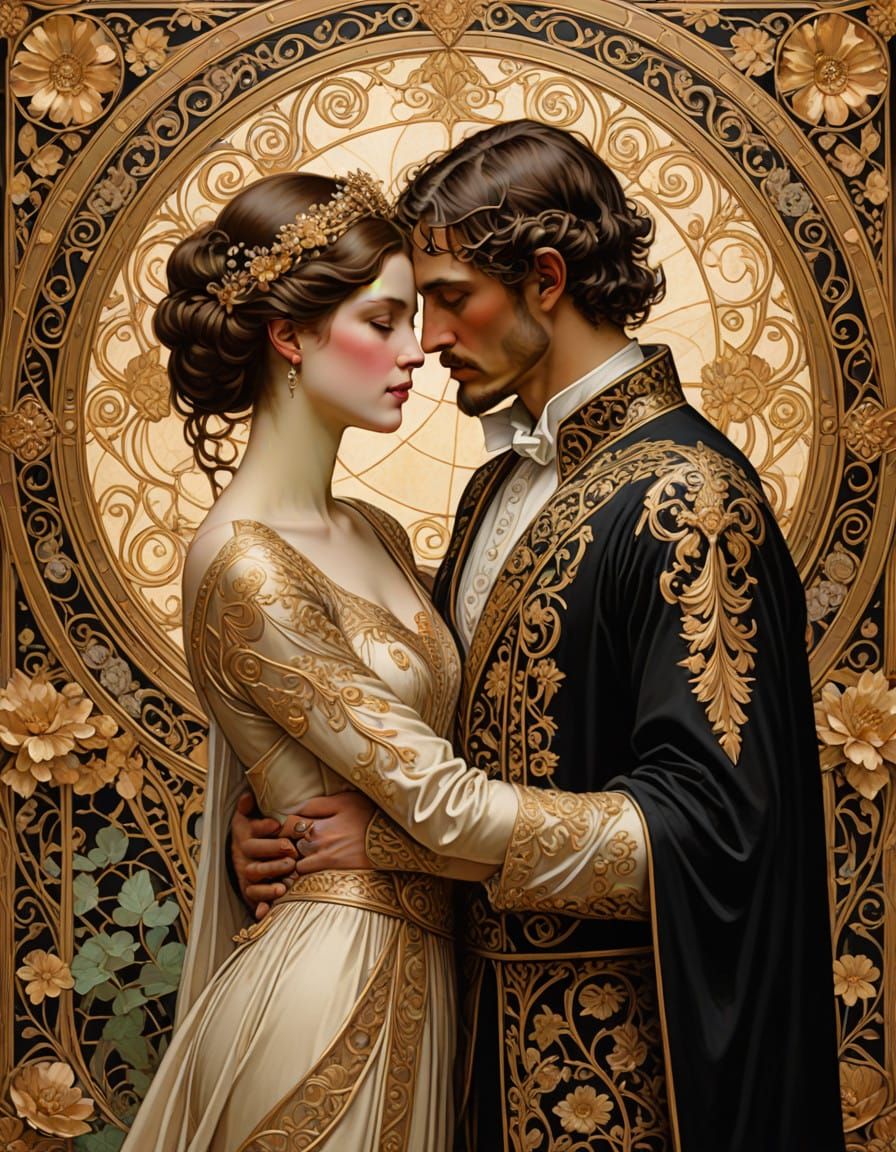 Luxurious Couple Embracing in Golden Hues