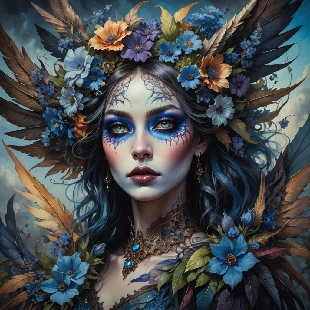 Gothic Dragon-Woman Portrait in Surrealist Style