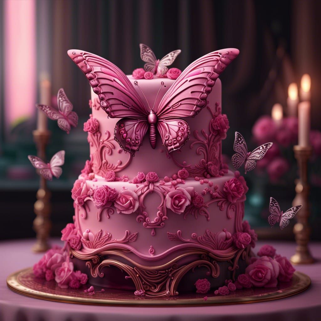 pink butterfly wedding Cake