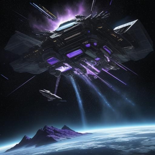Sci-Fi Spaceship Amidst Asteroids in Surreal Oil Painting