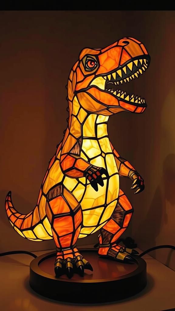 Glowing Stained Glass Tyrannosaurus Lamp