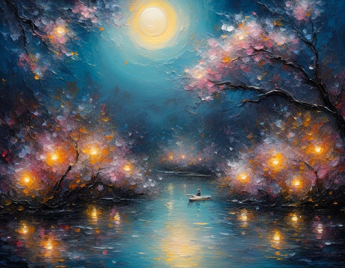 Glowing Moon Rises in Impressionistic Dreamscape