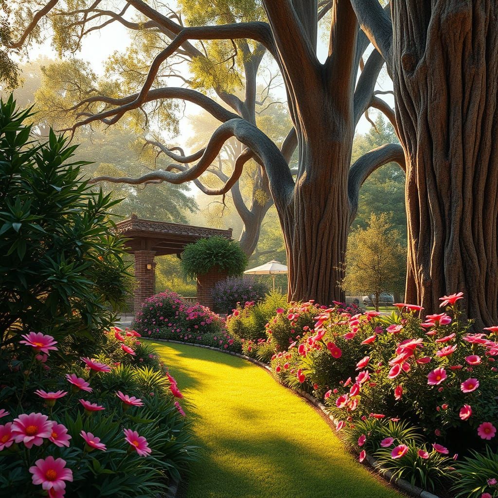Serene Garden Oasis in Hyper-Realistic HDR