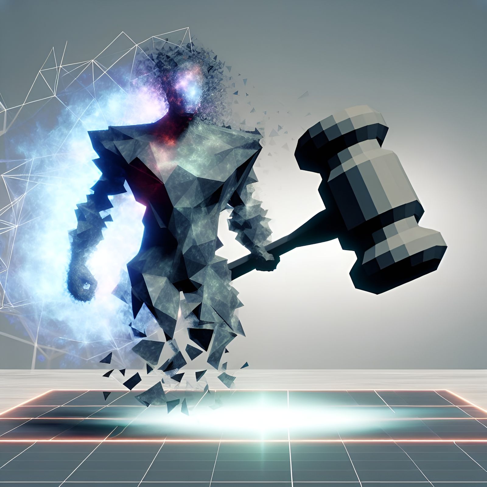 Polygonal Fractal Figure Wields Judge's Hammer in Epic CGI S...