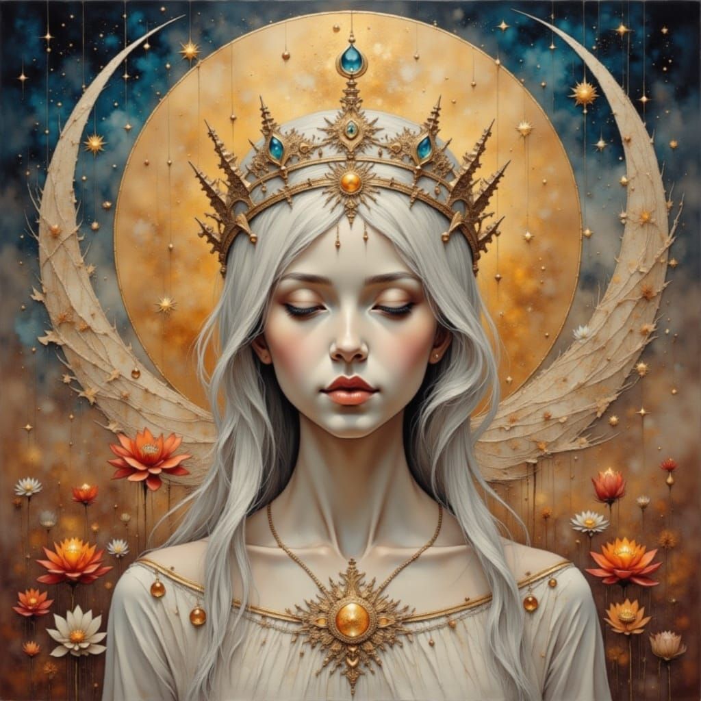 Celestial Deity in Ethereal Fractal Garden