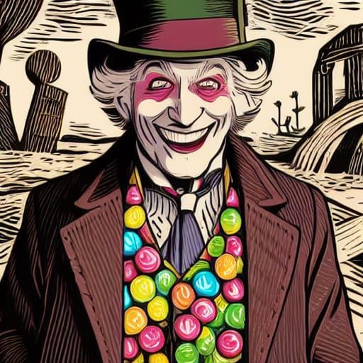 Clothes coat tie shirt made of sweeties worn by a grinning M...