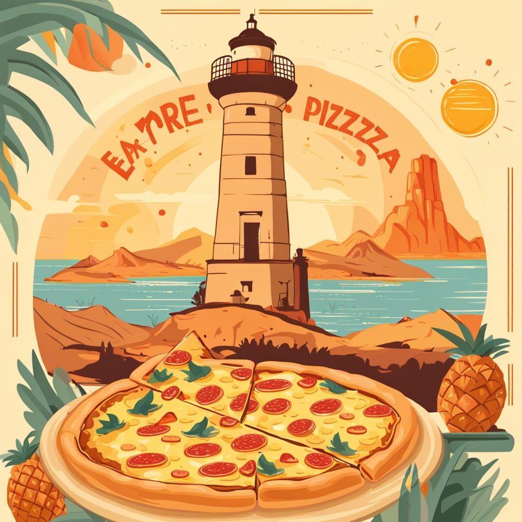Eat More Pizza Banner with Desert Lighthouse
