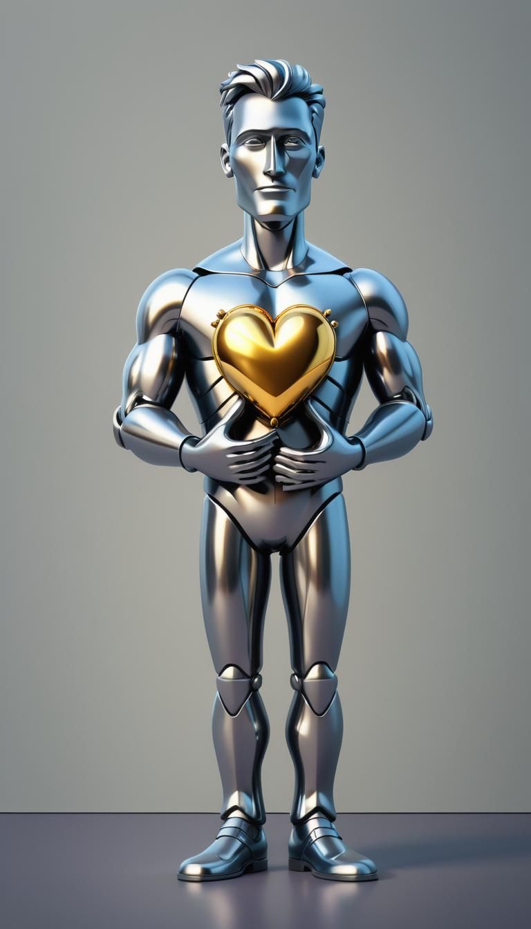 Minimalist Cartoon: Man with Titanium Heart