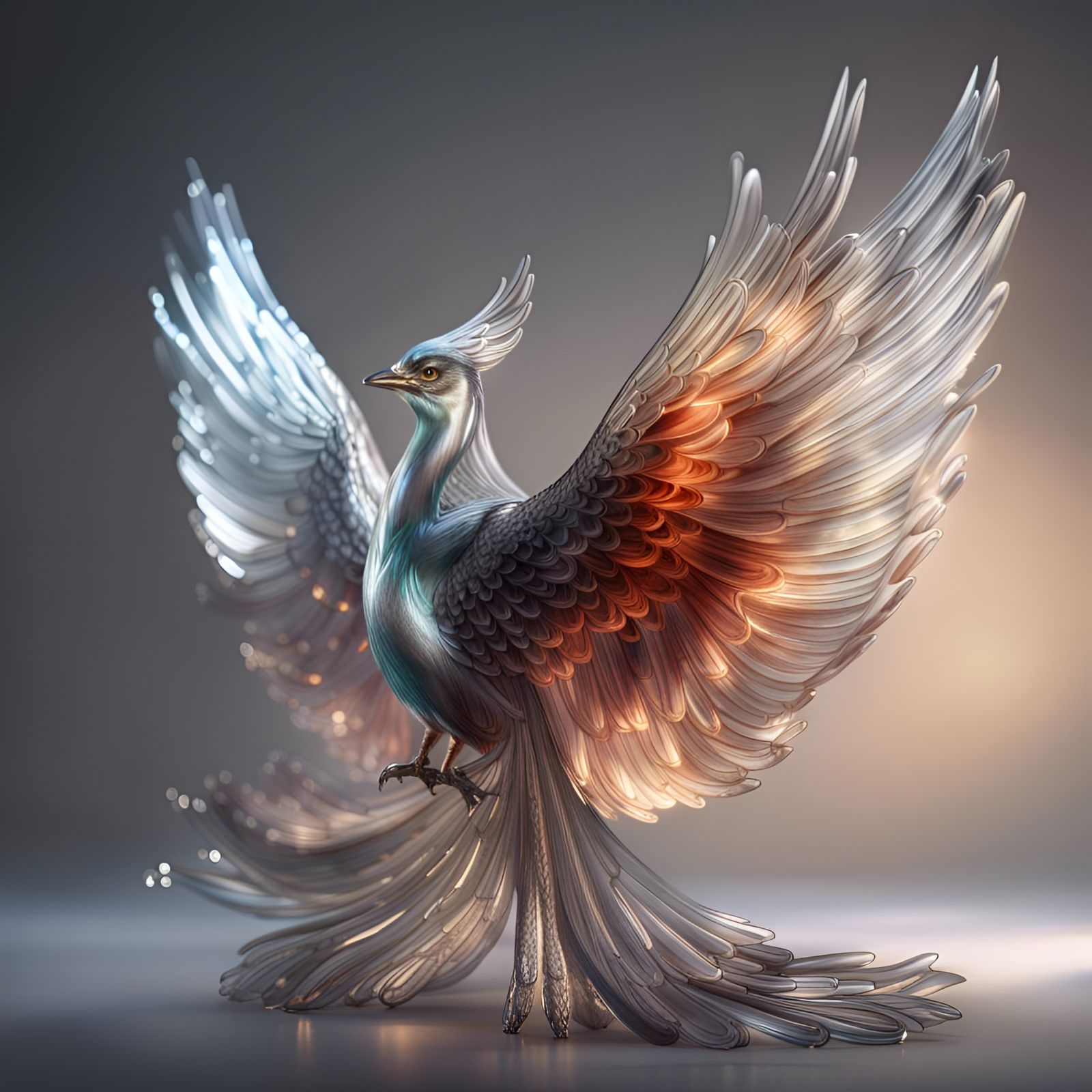 Glass Phoenix Bird with Neon Backlight