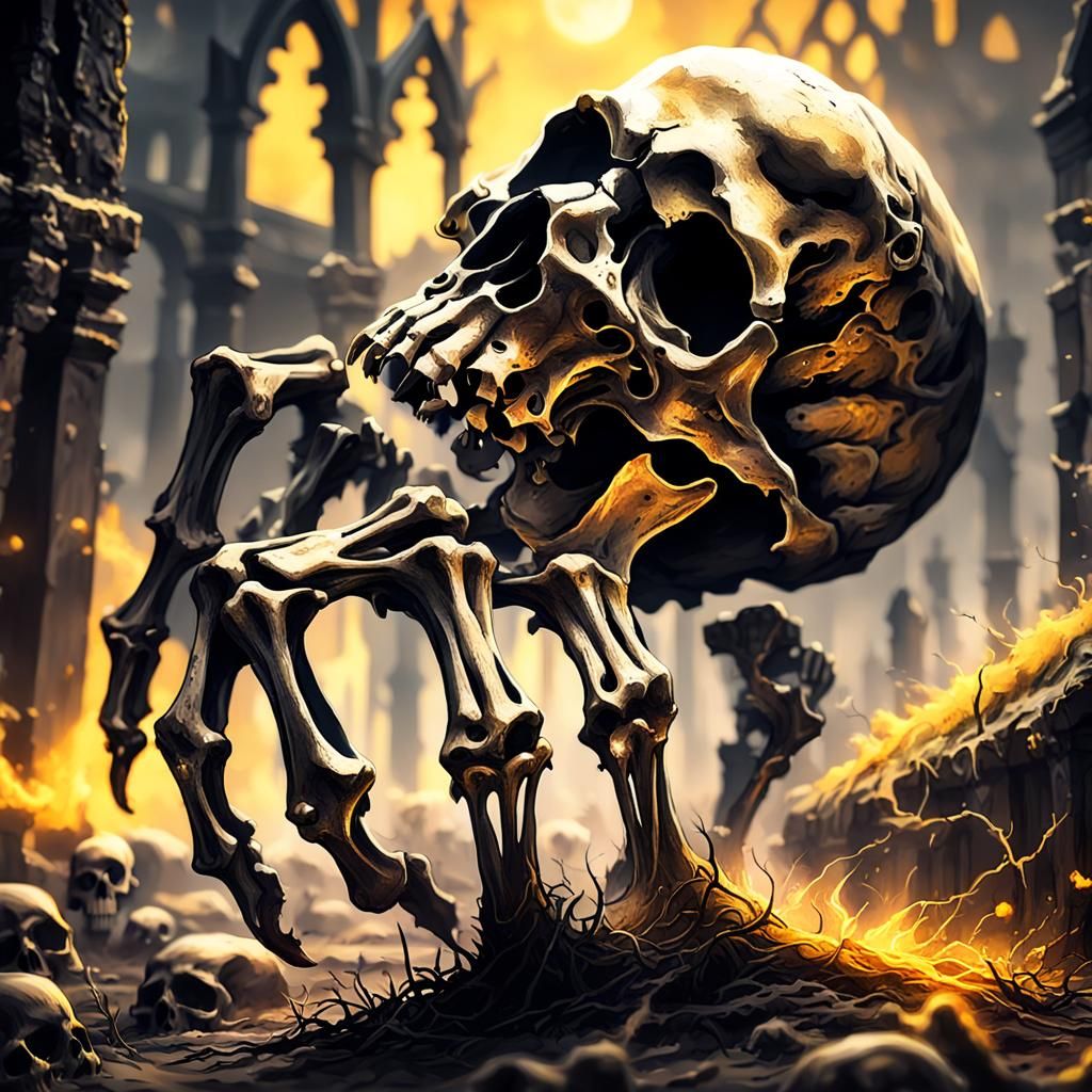 Skeleton Hand Emerges in Cemetery: Dark Fantasy Art