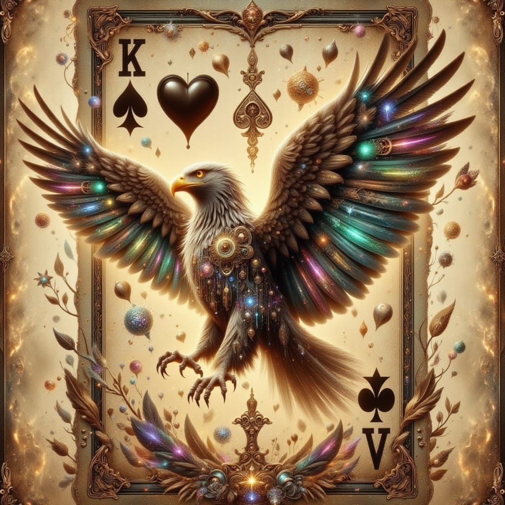 Eagle Emerges from Vintage Playing Card in Fantastical, Drea...