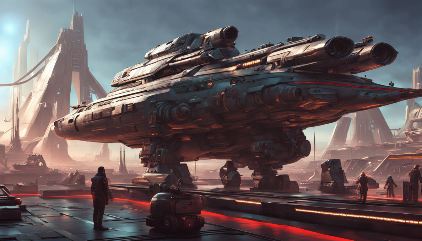 Menacing Space Pirate Captain on Starship Bridge