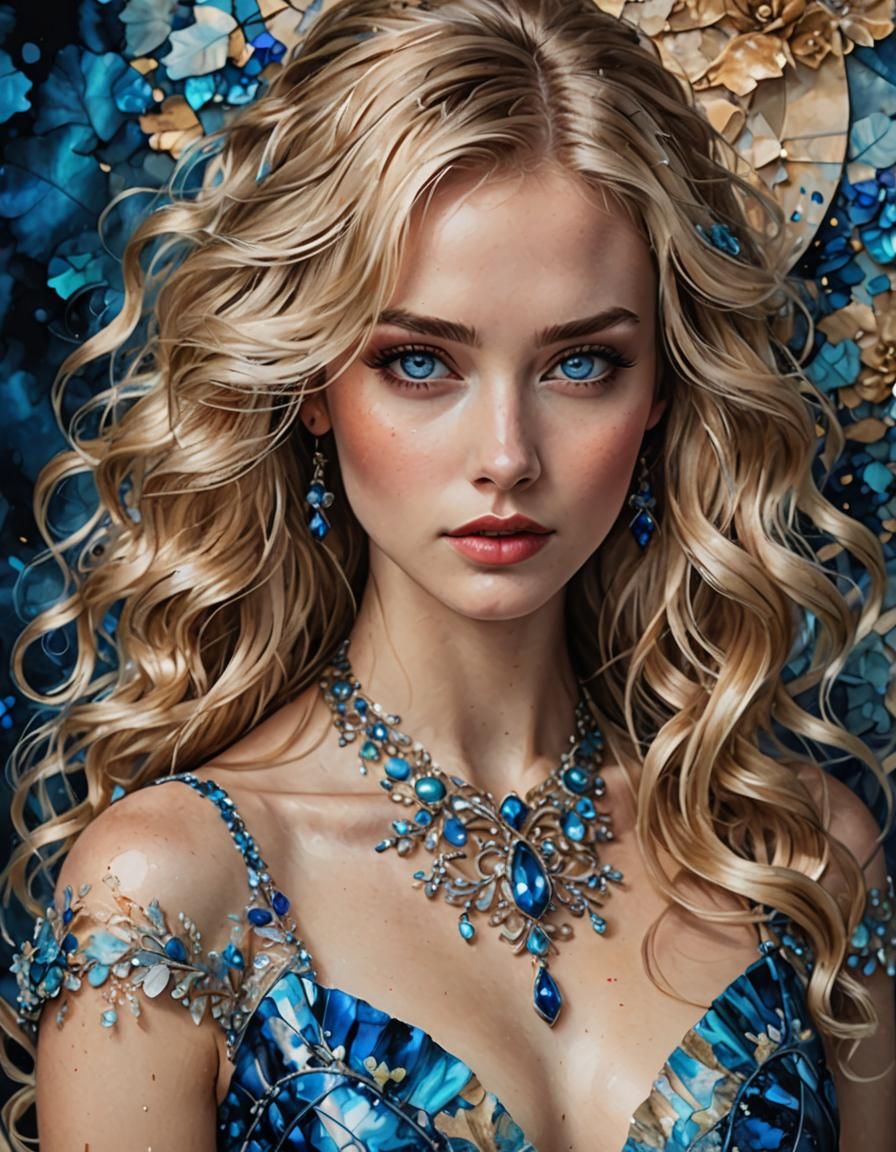 Stunning Young Woman Portrait in Alcohol Ink Art Style