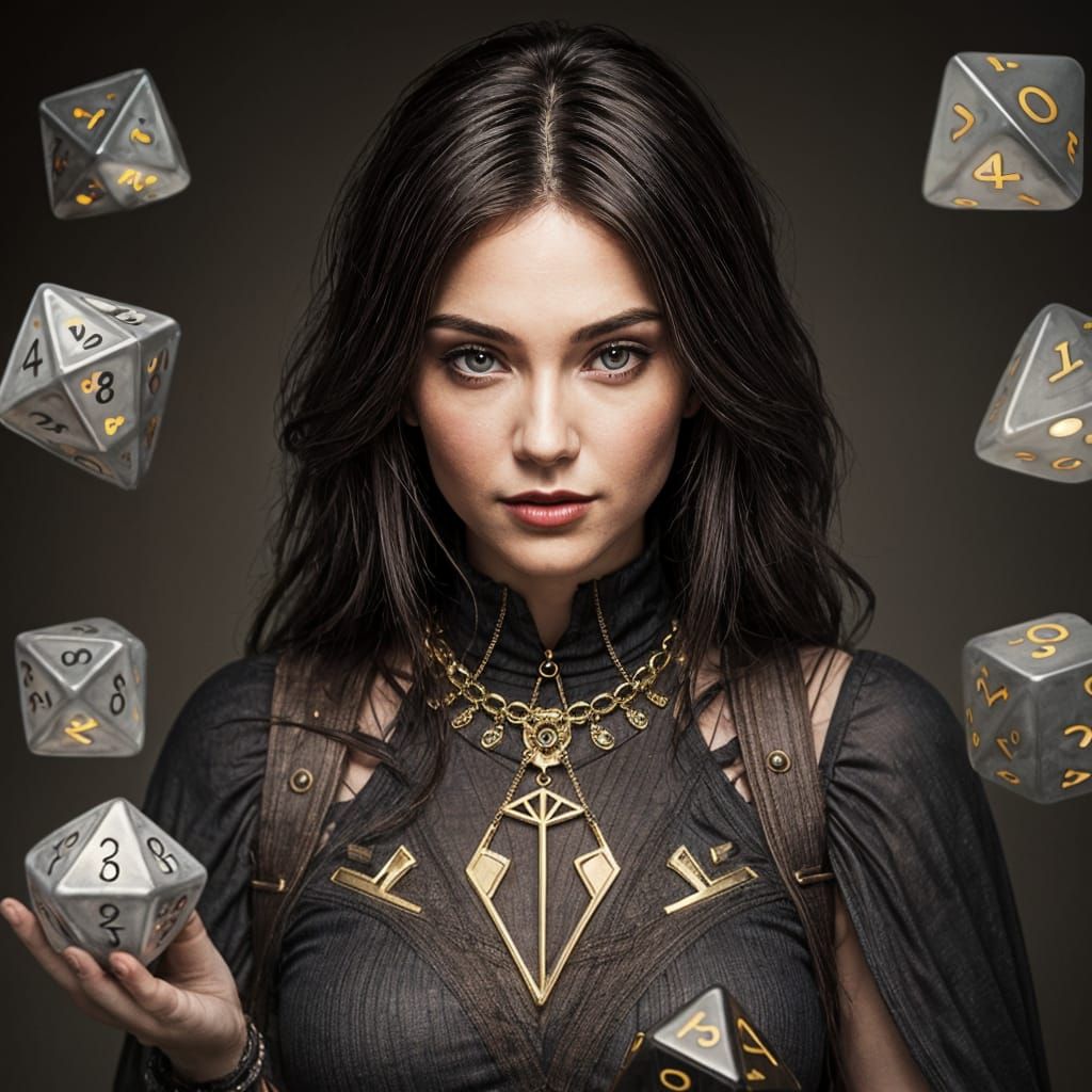 Sultry Woman Holds Shimmering Dice