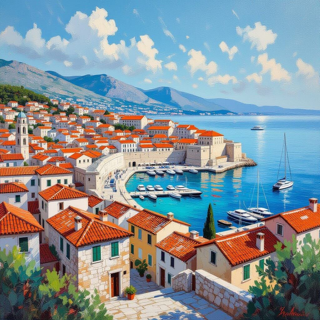 Panoramic View of Split, Croatia, in Expressive Style