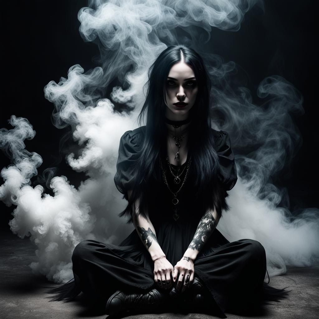 Goth Girl in Smoke-Filled Dark Room