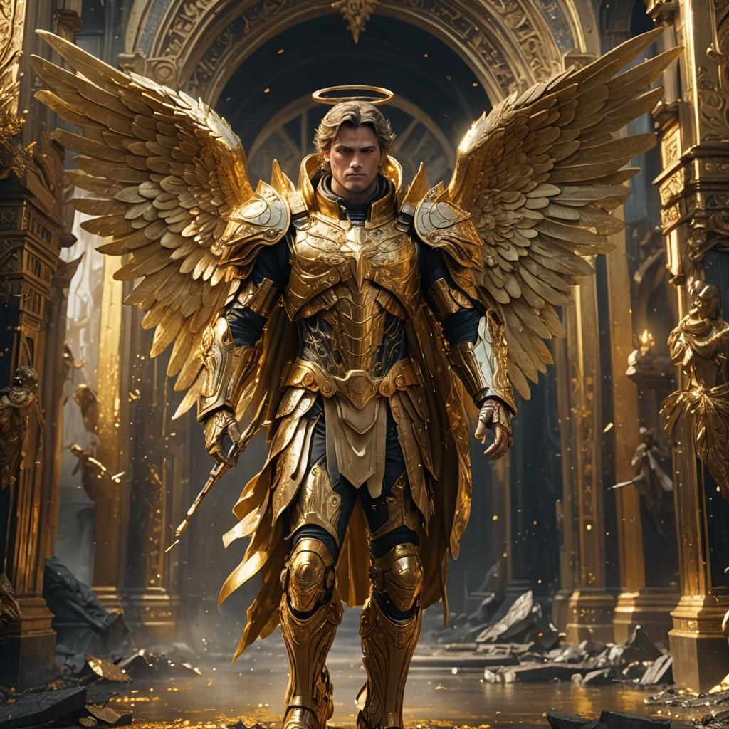 Angel Michael in Golden Suit: Detailed Matte Painting