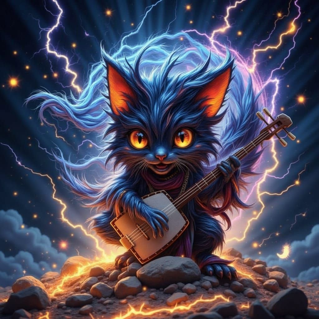 "Celestial Shamisen‑Hiki Kitsune" - 天の三味線弾き狐