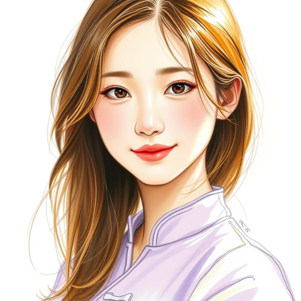 Young Woman in Purple Dress - Pencil Sketch Style