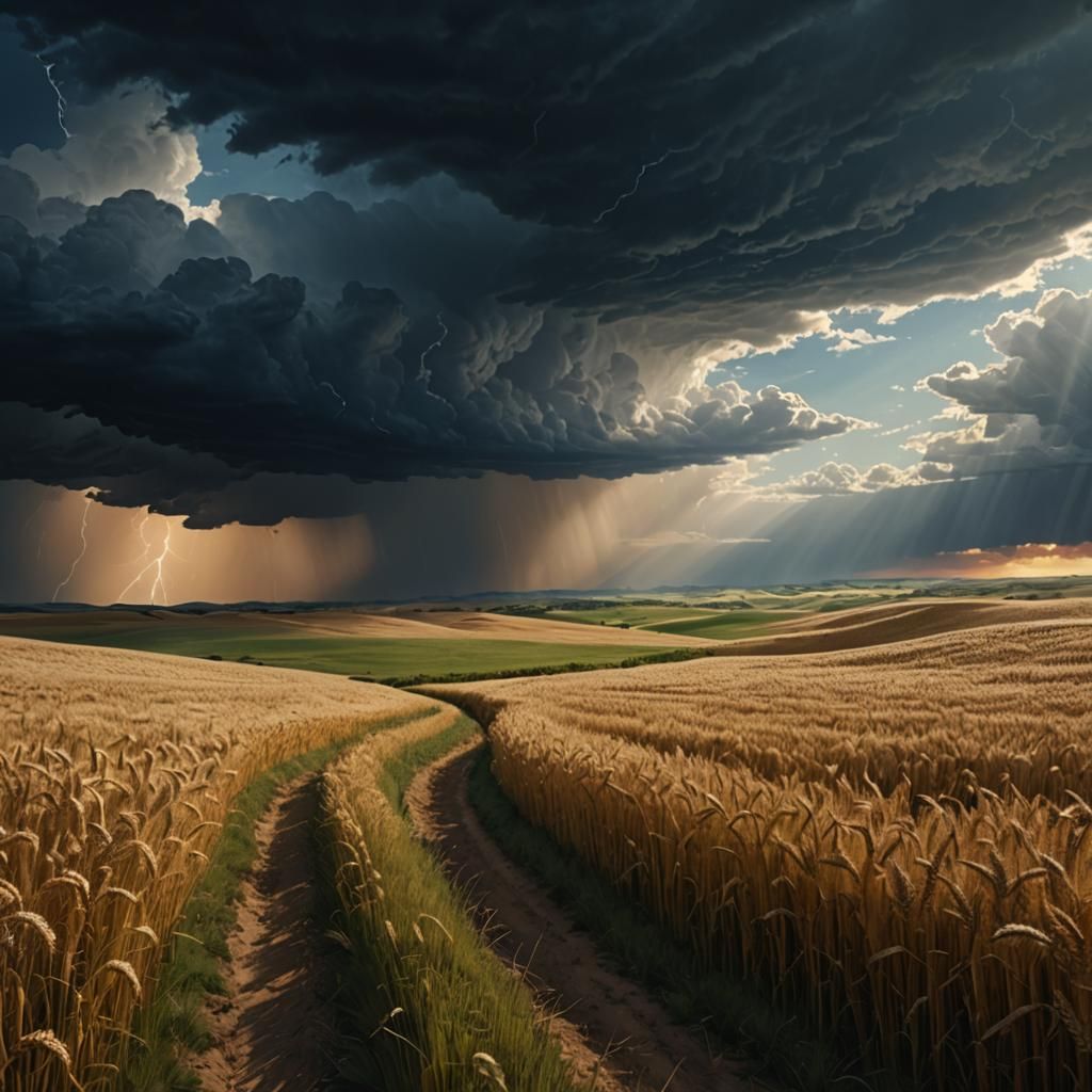 Wheat Fields Under Stormy Skies: A Digital Painting