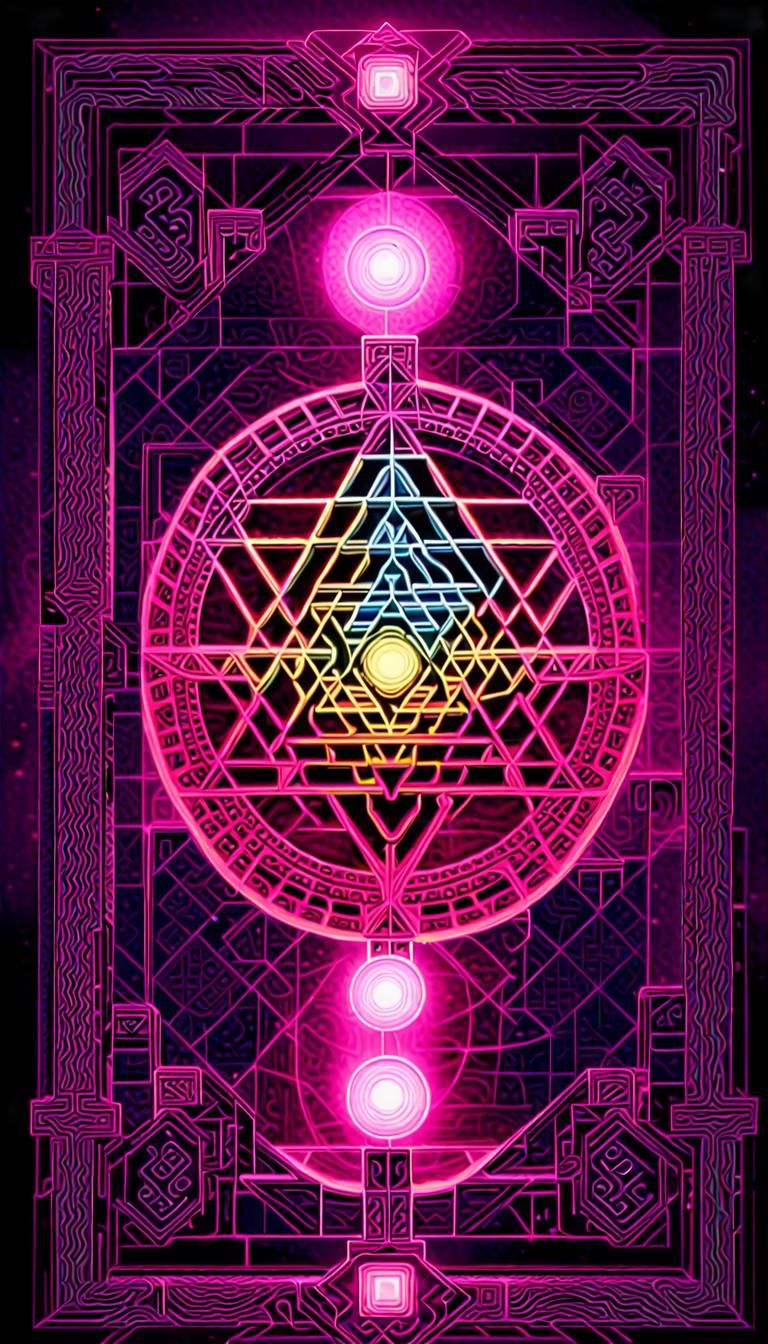 Sacred Geometry: Sri Yantra Mandala in Neon Art Deco