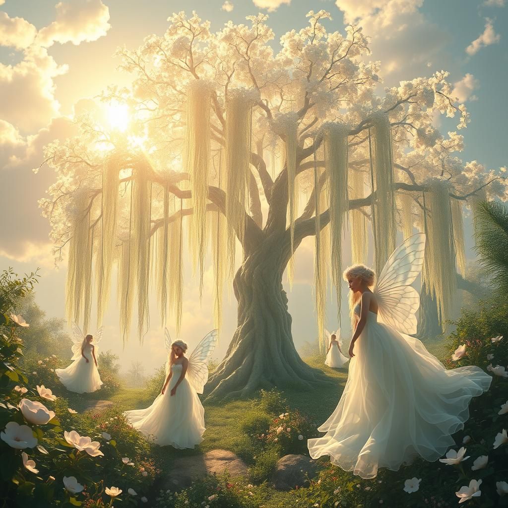 Ethereal Fairies Under a Magical Willow Tree