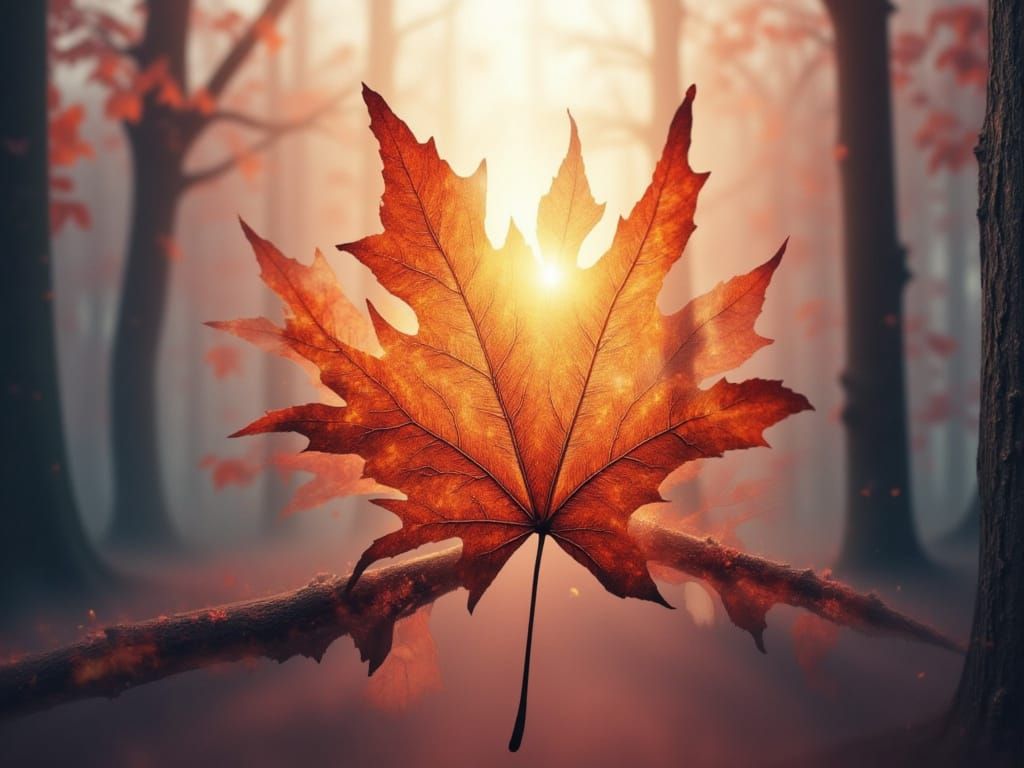 Autumn Leaf Double Exposure at Dawn