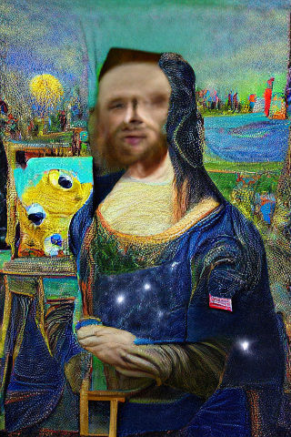 Man and Mona Lisa Among the Stars: Van Gogh Style