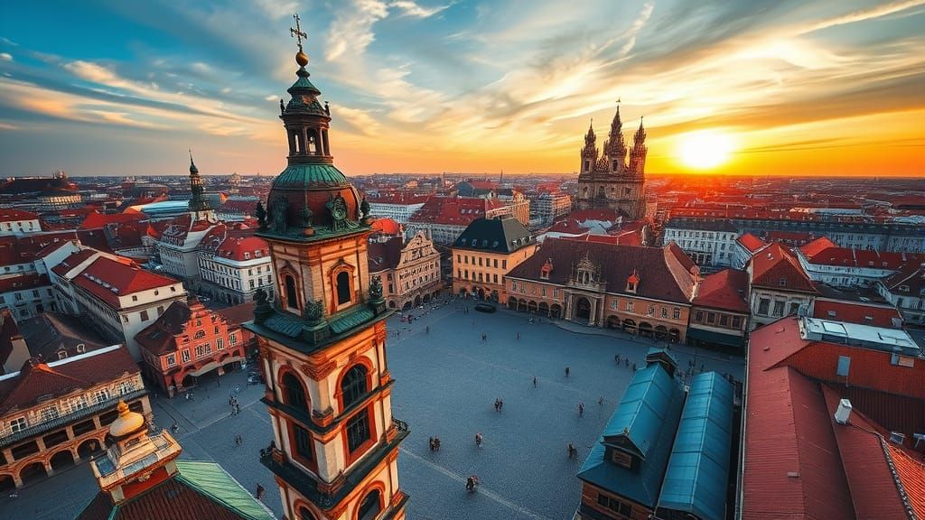 Krakow's Main Market Square at Golden Hour