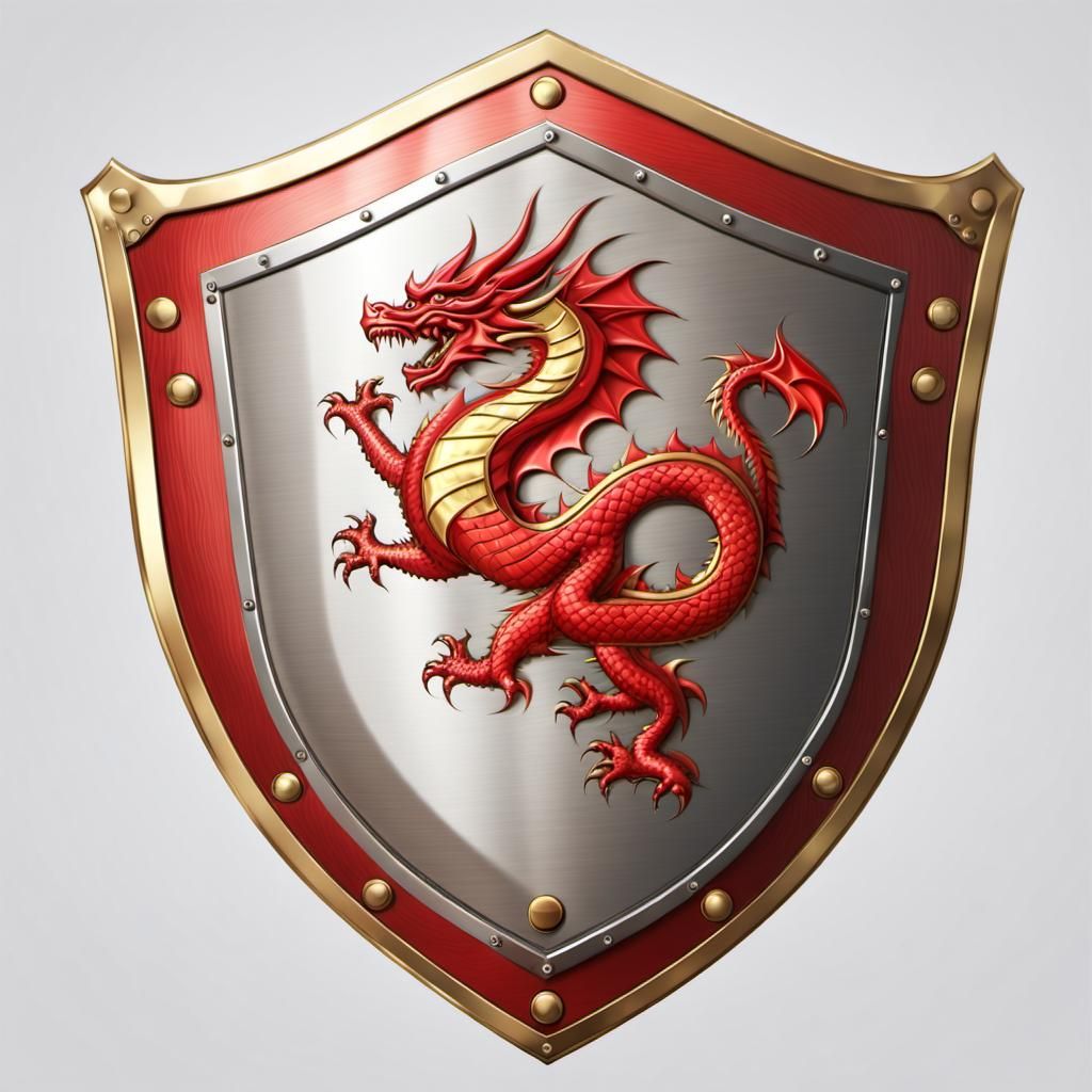 Golden Shield with Red Dragon Emblem