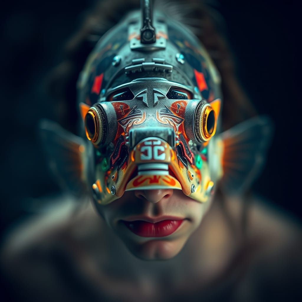 Glitchcore Portrait in Fish-Punk Style