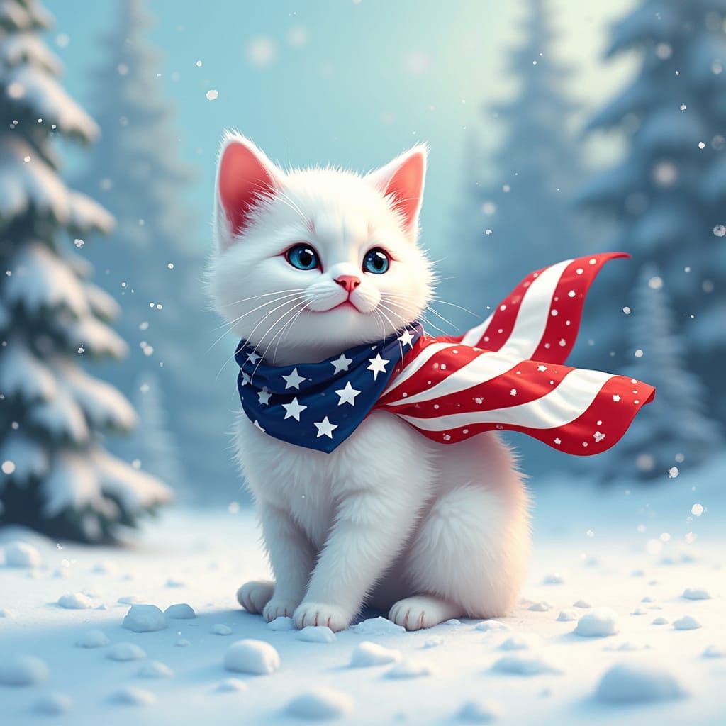 Patriotic Cat in Abstract Vector Fractal Style