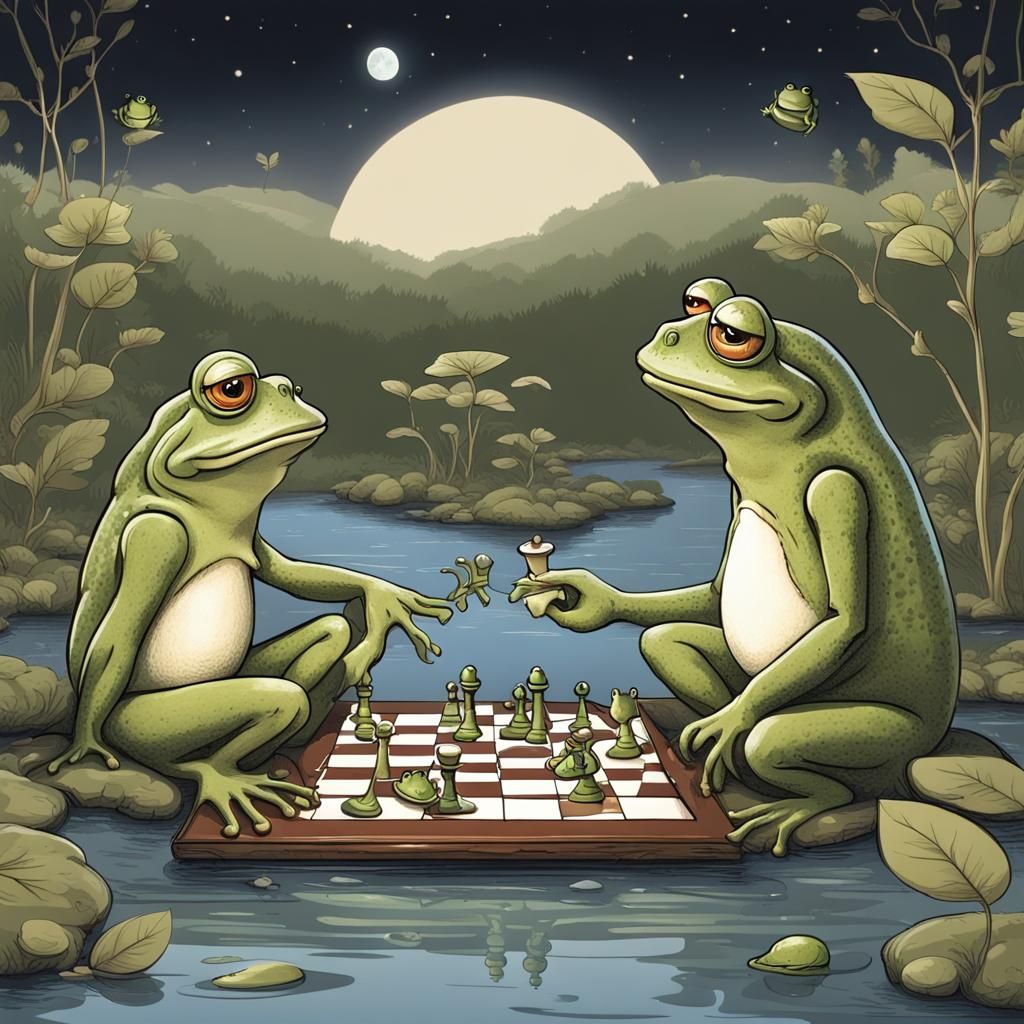 Frogs Play Chess on the Moon in Romantic Style