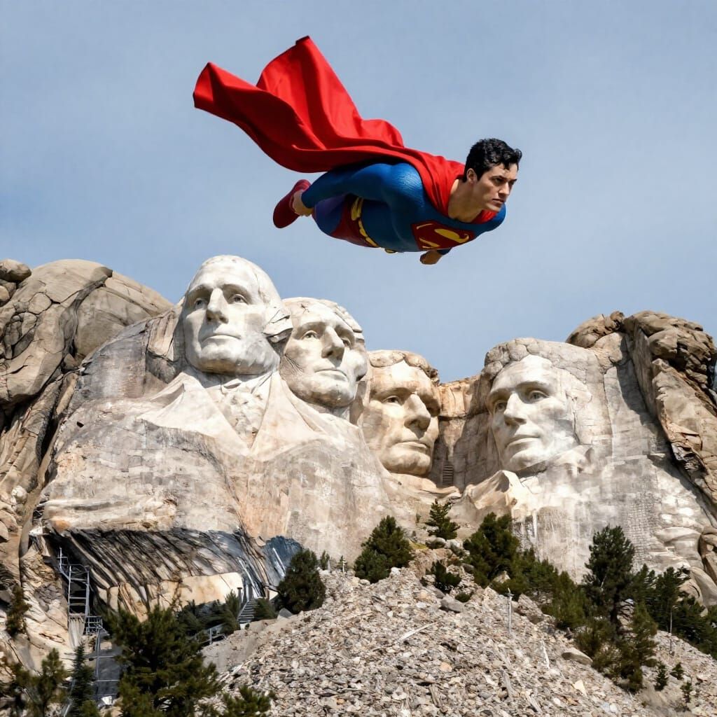 Superman Soars Over Mount Rushmore