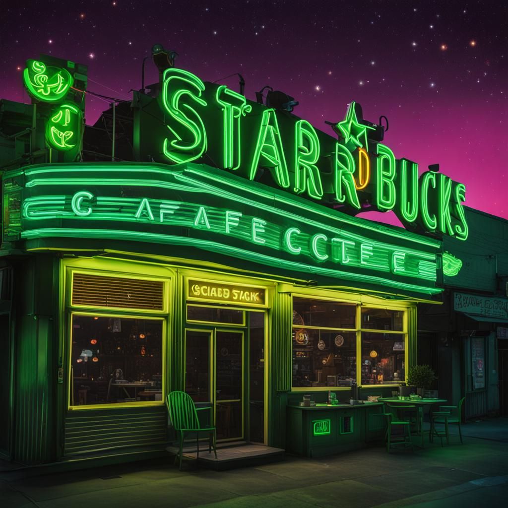 Galactic Cafe Neon Sign in Green Letters