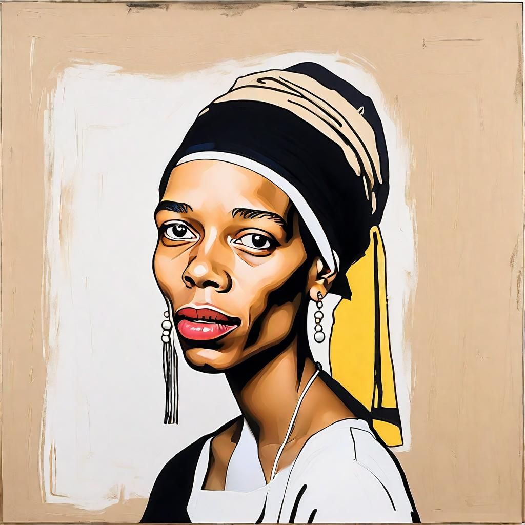 Girl With a Pearl earring in style of Jean-Michel Basquiat
